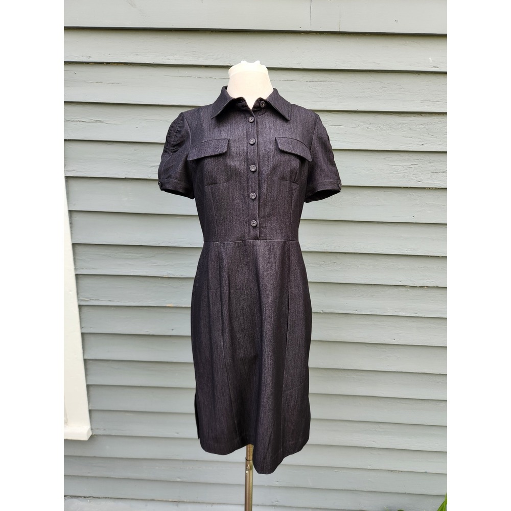 Calvin Klein Shirt Dress Dark Gray Denim Look Short Sleeve Pockets Size 10